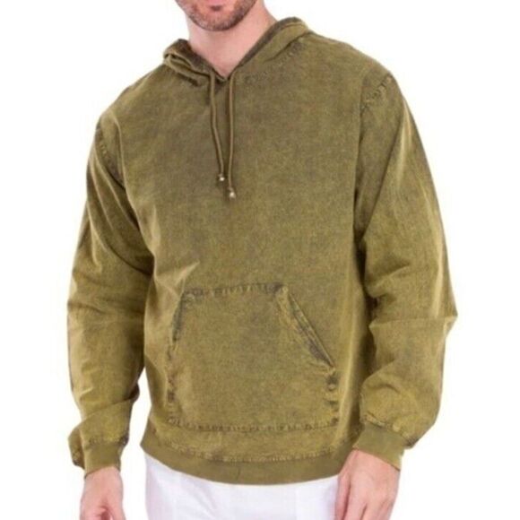 Seaspice Resort Wear Unisex Distressed Olive Green Hoodie Peruvian Cotton Medium - Picture 1 of 5